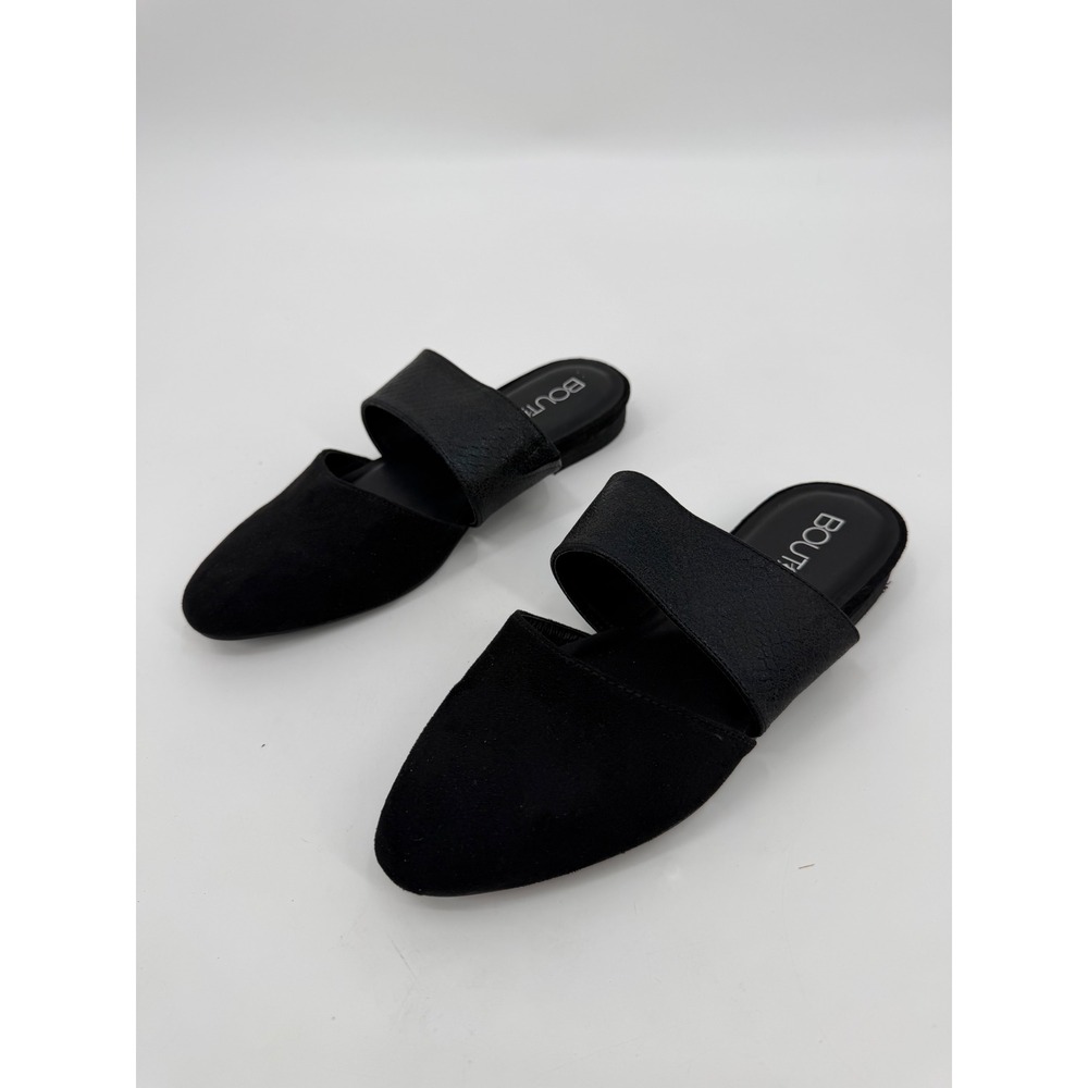 Boutique by Corkys Black Pointed Toe Mules Mixed Media Slip On Flats Size 38